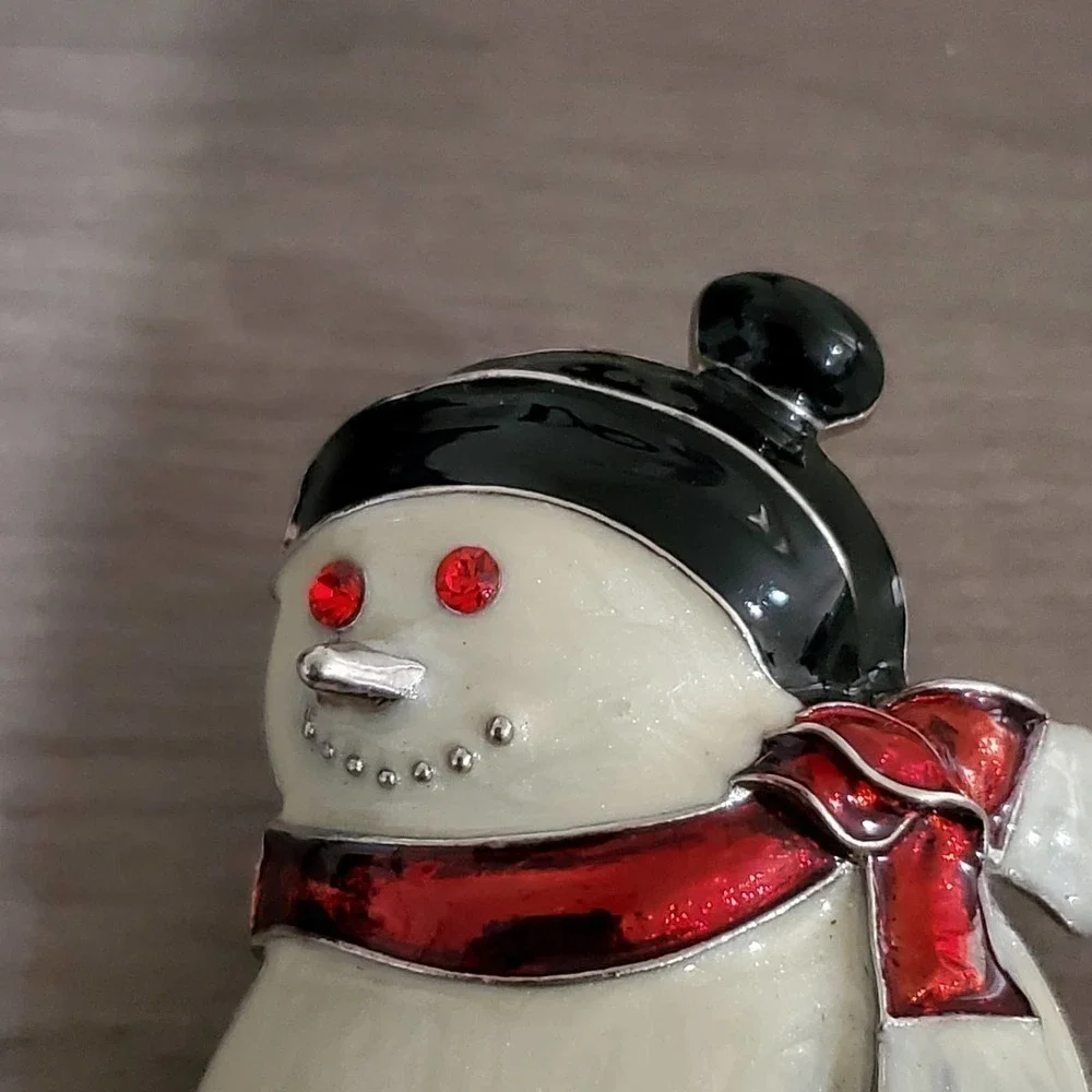 Christmas Snowman with Rhinestone Accents and Mistletoe Brooch